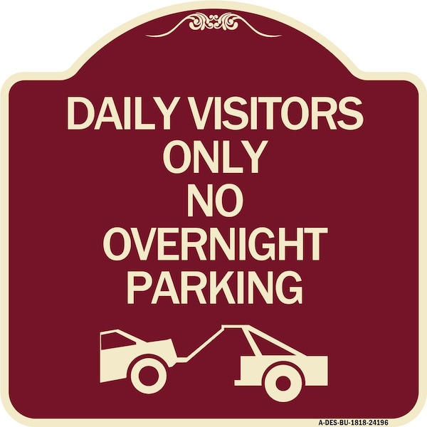 Signmission Day Visitors No Overnight Parking W/ Graphic Heavy-Gauge Aluminum Sign, 18" x 18", BU-1818-24196 A-DES-BU-1818-24196 - main